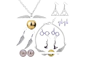 Zaky 18 pcs Golden Snt.h Necklace Jewelry Bracelet Stud Earring Sticker Set Deathly Hallows/Golden/Platform 9 3/4 for fans Collectibles Merch Gifts