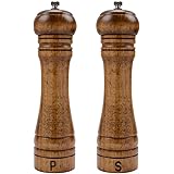 Haomacro Salt and Pepper Mill Set, Wooden Salt and Pepper Grinders, Shakers with Ceramic Core- 8 Inches -Pack of 2
