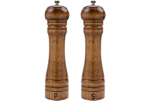 Haomacro Salt and Pepper Mill Set, Wooden Salt and Pepper Grinders, Shakers with Ceramic Core- 8 Inches -Pack of 2