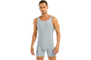 Agoky Men's Stretchy One Piece Sleeveless Unitard Bodysuit Workout Dance Boy Leg Bikini Leotard Jumpsuit