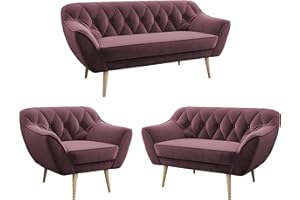 ‎MKS MEBLE MKS MEBLE Sofa - Moderne Sofa Set 3+2+1 - Skandinavische Deko Polstersofa - Pirs Zwei Loungesofas und Sessel - Sechs Personen Rosa
