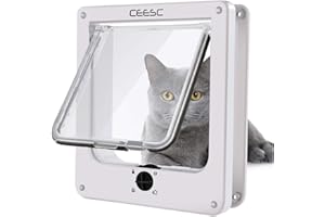 CEESC Cat Flap for Interior/Exterior Door, Weatherproof, Rotary 4 Way Locking Pet Door for Cats & Dogs, Upgraded Version (White, Medium)