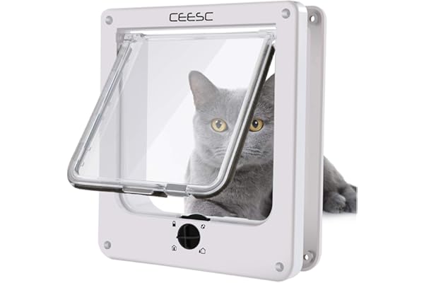 CEESC Chatière pour chat, Chatière Imperméabiliser avec verrou rotatif à 4 voies pour chat, petit chien, facile à installer et à utiliser, version améliorée
