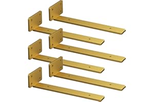 Riuog 6 Pack Shelf Bracket, Floating Invisible L Shelves Brackets, Industrial Metal Shelf Bracket Hardware Supports, Brackets for Shelves (Gold, 20CM(7.8in))