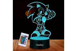 HooJtny Sonic Lámpara de Luz Nocturna Anime 3D 16 Colores USB Recargable Decoraciones de Dormitorio de Navidad Regalo de Luz de Fiesta para Niños