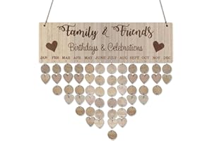 Guesspower Planche de panneau d'anniversaire de famille DIY Calendrier de rappel d'anniversaire en bois suspendu-40 x 12 x 0,5 cm / 16 x 4,7 x 0,2 pouces (L xlx H) (Multicolore, A)