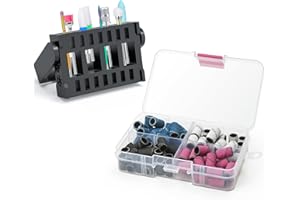 Ecagewill Professionale Punte Fresa Unghie Kit, 8 Pezzi da 3/32 "Punte Fresa Unghie Ceramica Con 80 Fasce Abrasive Colorate Per Trapano Per Unghie, Rimozione Gel Cuticole (Nero Portapunte)