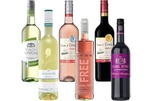 XXL-DRINKS Alkoholfreier Wein - Rotwein, Weißwein, Roséwein - Weinpaket mit 6x Wein ohne Alkohol - alkoholfreier Wein trocken, lieblich, halbtrocken - 6x0,75l - Deutschland & Frankreich