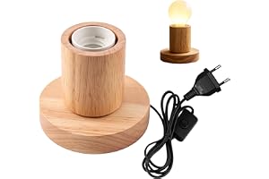BAIFULAI Bord trä, E27 60 W sänglampa träfot, cylindrisk mini bord med träbas och kabelbrytare, retro, EU-kontakt, för sovrum