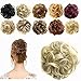 FESHFEN Ribbon Ponytail Hair Extensions Wavy Curly Messy Hair Bun Extensions Scrunchy Scrunchie Hair Bun Updo Hairpiece Donut Hair Chignons Hair Piece Wig Medium Blonde & Bleach Blond Mixed Hairpiece