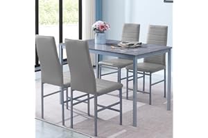 TRESBIEN Dining Table and Chairs 4, Modern MDF Top Dining Table and 4 Faux Leather Chairs