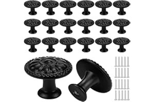 NAROSEBE 20 Stück Möbelknöpfe Schwarz Matt Schubladenknöpfe 30MM Schrankknöpfe Vintage Blumen Kommodenknöpfe Schwarz Schrankknäufe Küchenknöpfe Vintage Rund schrankknopf für Möbel Kommode