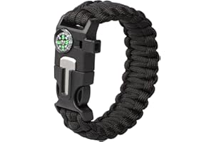 OHMILL Outdoor Survival Bracelet 5 in 1 Multifunctional Paracord Survival Bracelet Compass Whistle for Hiking Camping Boating Travel Emergency Outdoor Activities Rescue Bracelet Wristband Survival Kit
