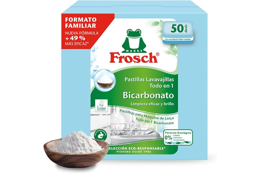 Frosch - Pastillas Lavavajillas a Máquina Todo en 1 con Bicarbonato, Limpieza y Brillo, Sin Componente Animal, Ni Fosfatos, N