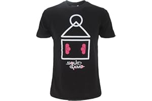Fashion UK T Shirt Ufficiale Squid Game Gioco Del Calamaro. Modello Campo da Gioco. Stampa Frontale. Maniche Corte. Nero. Taglie per Adulto Ragazzo