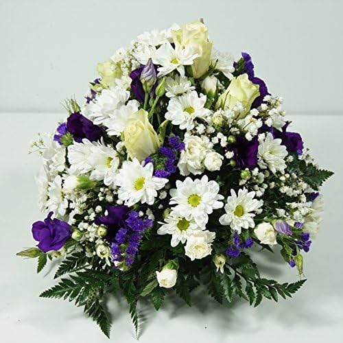 Funeral Flower Posy - Delivered Next Day UK FREE in 1hr TimeSlot - Purple & White Floral Spray Arrangement with Handwritten Card - Send flowers for Sympathy Bereavement or Memorial Service