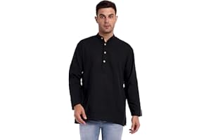 SKAVIJ Herren Tunika Baumwolle Knopf Runter Kurta Sommer Beiläufig Hemd