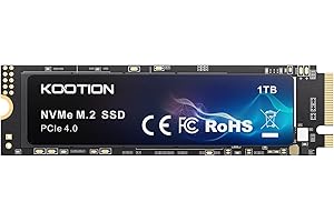 KOOTION 1TB NVMe M.2 SSD, PCIe 4.0 M.2 2280 Internal Solid State Drive,Up to 5000MB/s, Laptop & Desktop (PC) Compatible、Gaming Expansion SSD, Black