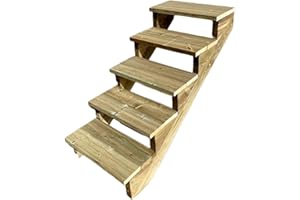 Scala esterna BERLIN, 5 gradini, Altezza 88cm, Larghezza 60cm, senza alzate, Scala in kit in Legno Autoclave- Vinuovo