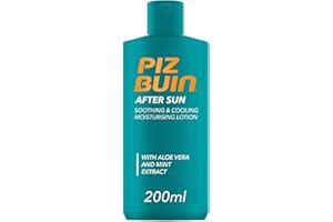 PIZ BUIN Latte Doposole Idratante, Lenitivo e Rinfrescante, Doposole corpo per un'idratazione intensa, Dopo sole con Vitamina E, Aloe Vera lenitiva ed Estratto di Menta rinfrescante, 200 ml