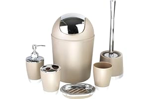 GMMH 6-Piece bathroom accessory set, soap dispenser, holder, toilet brush, bathroom set, taupe
