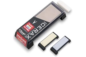 Pierre à Aiguiser Suehiro New Cerax CR-3800 Double Face Grains #3000 (Jaune) / #1000 (Bleu) Fabriquée au Japon Entretien Couteaux de Cuisine Pierre à Eau avec Base Antidérapante