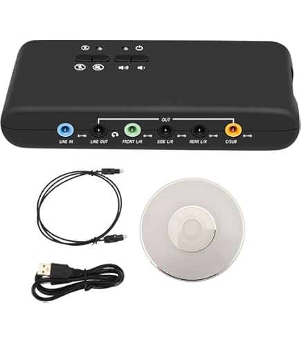 External USB Sound Card - Compact Audio Adapter with Ports | 5.1 Channel USB to AUX Interface | ABS Stereo Converter | Plug & Play Audio Extension for TV Music Listening Computing External USB Sound Card - Compact Audio Adapter with Ports | 5.1 Channel USB to AUX Interface | ABS Stereo Converter | Plug & Play Audio Extension for TV Music Listening Computing