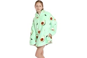 SUMMSHALL Koc z kapturem, ponadwymiarowa bluza do noszenia, koce, miękka flanela, pluszowa dla dzieci, nastolatków, przytulny, ciepły, ogromny sweter z kapturem z przednią kieszenią, awokado