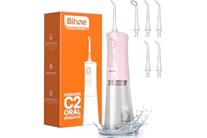 Jet Dentaire Hydropulseur, Bitvae Irrigateurs Oral Portable avec 6 Embouts et 3 modes, IPX7 Étanche, Dental Descaler Rechargeable par USB pour les Voyages et l'usage Domestique, Couleur Rose