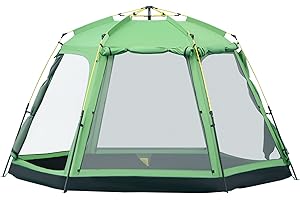 Outsunny 6 Person Pop Up Camping Tent, 2-Tier Design Backpacking Tent with 4 Windows 2 Doors Portable Carry Bag for Fishing Hiking, Green