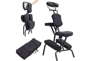 Warmiehomy Folding Massage Chair Stool Portable Foldable Beauty Chair for Tattoo Salon Beauty Swedish Massage with Free Oxford Cloth Carry Case, Black
