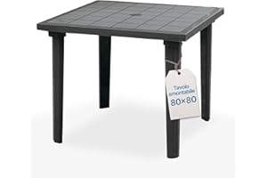 Tomaino - Tavolo Da Giardino In Plastica Quadrato - Tavolo Plastica Esterno per 4 Posti con Gambe Smontabili e Foro per Ombrellone - Tavolino da Esterno Nero