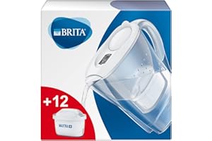 BRITA Marella fridge water filter jug, 2.4 L - White. Annual Pack, Includes 12 x MAXTRA+ filter cartridges for reduction of chlorine, limescale and impurities - now in sustainable Smart Box packaging