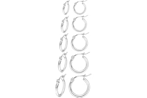 PABBEU 5Paare Creolen Silber 925 Ohrringe Silber Schläfer Creolen Silber Klein Mini Hypoallergen Silber Ohrringe Damen und Mädchen 8/10/12/14/16mm