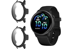Funrae Hard Hülle Kompatibel mit Garmin Vivoactive 6 Hartglas Schutzhülle [2 Stück], Rundum Stoßfeste Schutzhülle mit HD Displayschutz, Kratzfeste Ultradünner Schutz Case - Schwarz