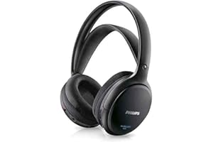 Philips Audio SHC5200/10 Casque TV Sans Fil, Casque HiFi (Supra-auriculaire, Haut-parleur 32 mm, Transmission FM Sans Fil, Conception Ultralégère et Confortable, Entièrement Rechargeable) Noir
