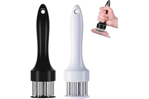 LLELEMAMO Stainless Steel Meat Tenderizer Needle, 21 Pin Ultra Sharp Meat Tenderizer Tool, Meat Marinating Tool, Steak BBQ Kitchen Cooking Tool, for Tenderizing Pork, Beef, Chicken, Marinade (White+Black)
