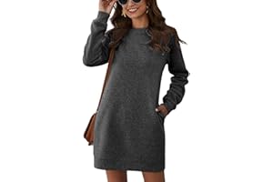 ORANDESIGNE Vestiti Casual da Donna Moda Linea A Abito in Maglione Girocollo Elegante Mini Abito Corto A Maniche Lunghe Tinta Unita Sweatshirt Felpa Lunga Pullover Invernale