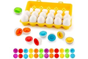 JoyGrow Passende Eier 12PCS Montessori Eier Spielzeug Farb und Formerkennung Sortierer Puzzle-Fähigkeiten Lernspielzeug für Kinder und Kleinkinder für Oster Weihnachten Kindertag (12PCS)