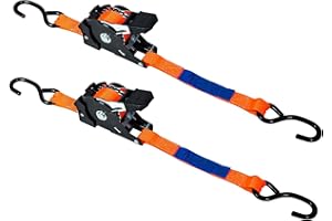 Autofonder 2PC Heavy Duty Automatic Retractable Ratchet Tie Down Strap With S hooks Quick 680daN Break Strength 3.6m*25mm Securely Tie Down Boats,ATVs,and More
