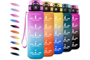 KOLLYKOLLA Borraccia Sport 1L, Borraccia con Filtro Senza Perdite, Bottiglia Acqua Sportiva con Indicatore del Tempo, Facile Pulizia, Bottiglia Motivazionale per Scuole, Campeggio, Viaggio, Corsa, Ufficio