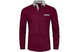 LIUPMWE Polo Manga Larga Hombre Camiseta Básica de Golf con Costuras de Invierno a Cuadros Clásicos de Algodón