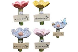 LUMOOM 4 Stück Bienentränke Insektentränke für den Garten, Bienen Trinkbecher In Blumenform, Keramik Wasserstation für Balkon & Terrasse, Sicherer Trinkplatz für Bienen Schmetterlinge Bestäuber