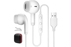 AIAUXAI USB Headset for PC Laptop, Wired USB Headphones with Microphone for Computer, In Ear Earphones Stereo Noise Cancelling Business Office Headsets for HP Dell Laptop for Surface Switch,White