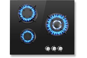 SNDOAS Plaque Gaz 3 Feux, Convient pour le Gaz Naturel/Propane, avec Sécurité Thermocouple, Noir, 6,18 kW, 220-240 V