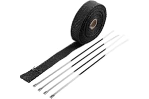 cyclingcolors Nastro di protezione dal calore, 25 mm x 10 m, in fibra di vetro, con fascetta per collettore a ventaglio, nastro termico, per auto, moto, moped, nero