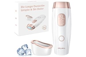 Hikyskin Depiladora Laser Congelada Indolora - 10 Minutos de Depilación Corporal Completa, Depiladora Luz Pulsada con Base Limpiadora, Apta para Mujeres, Hombres, Bikini, Cara, Cuerpo, Blanco