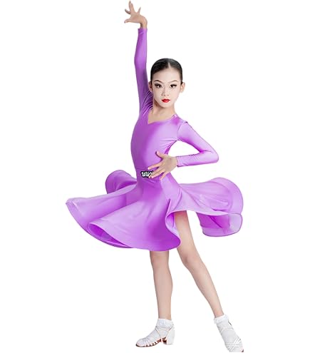 OTMYIGO Vestito per Bambini per Ballare 2023 Abiti da Competizione di Danza Latina per Ragazze Salsa Corta Costume da Ballo di Tango Gonna da Ballo,B,XS