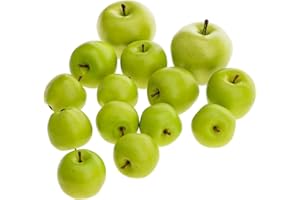 Meiwlong 14 PCS Mini Grün Apfel Künstliche Realistisch Kunststoff Früchte Gefälscht Lebensecht Modell Requisiten Dekoration Haushalt Party Urlaub Küche
