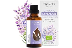 Essences Bulgaria Ekologisk Lavendel Eterisk Olja 50ml | Lavandula angustifolia | 100% Ren och Naturlig | Outspädd | Terapeutisk betyg | Familjeägd gård